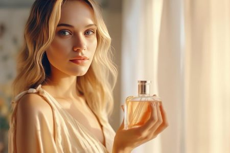 beautiful-young-woman-with-bottle-of-perfume-illustration-ai-generative-free-photo