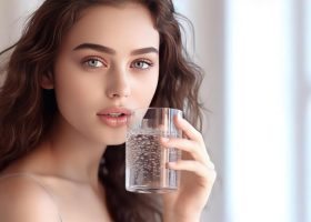 girl-with-glass-of-water-illustration-ai-generative-free-photo